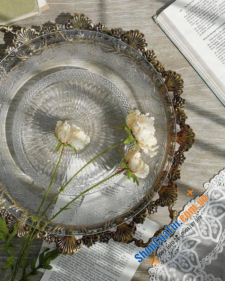 Đĩa pha lê Bohemia handmade kèm giá đỡ (đĩa và giá rời nhau) đường kính 42cm
