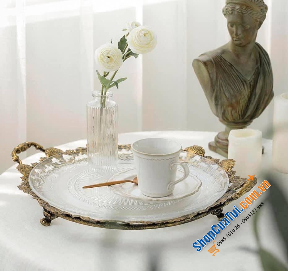 Đĩa pha lê Bohemia handmade kèm giá đỡ (đĩa và giá rời nhau) đường kính 42cm