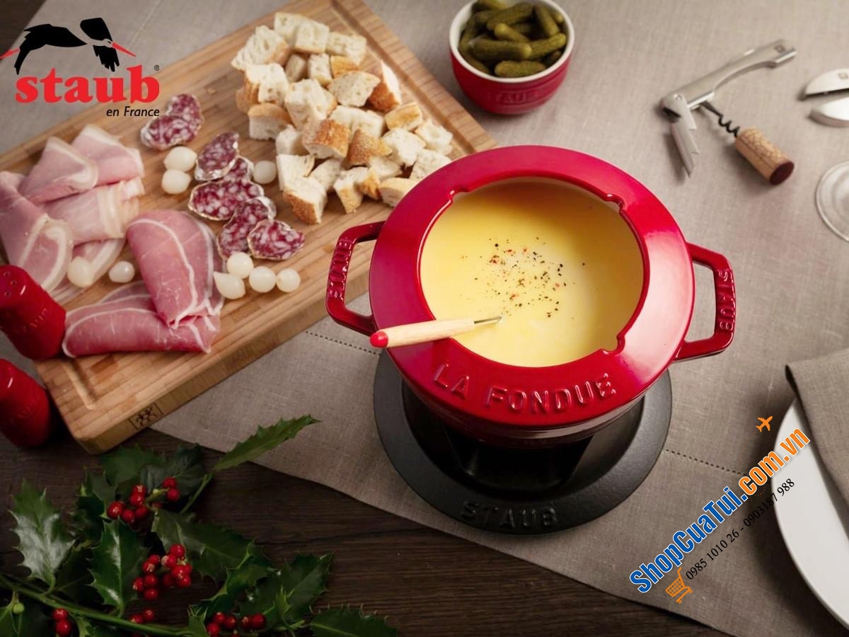 Nồi lẩu fondue Staub đỏ 20 cm - màu đỏ Cherry