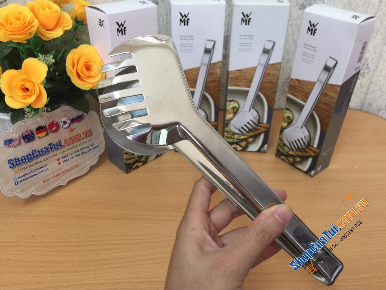 DỤNG CỤ GẮP THỰC PHẨM WMF Servier Range Nuova CHẤT LIỆU INOX 23CM - Gắp WMF mẫu mới: một bên răng cưa, một bên thìa múc dầu, múc sốt