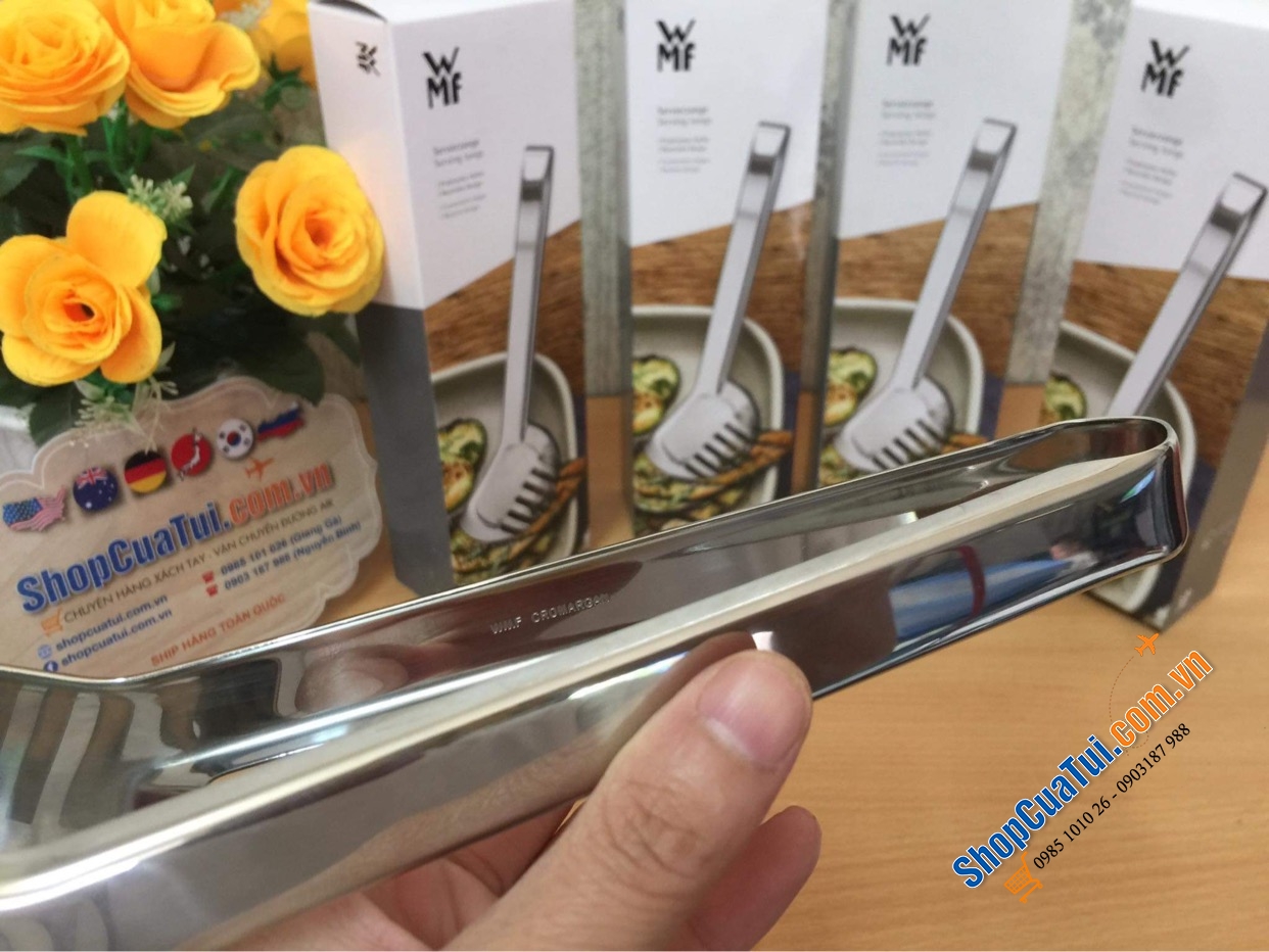 DỤNG CỤ GẮP THỰC PHẨM WMF Servier Range Nuova CHẤT LIỆU INOX 23CM - Gắp WMF mẫu mới: một bên răng cưa, một bên thìa múc dầu, múc sốt