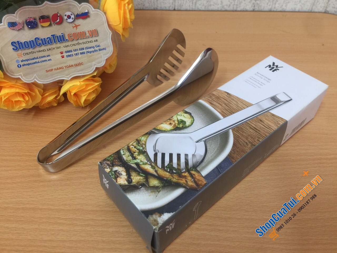 DỤNG CỤ GẮP THỰC PHẨM WMF Servier Range Nuova CHẤT LIỆU INOX 23CM - Gắp WMF mẫu mới: một bên răng cưa, một bên thìa múc dầu, múc sốt