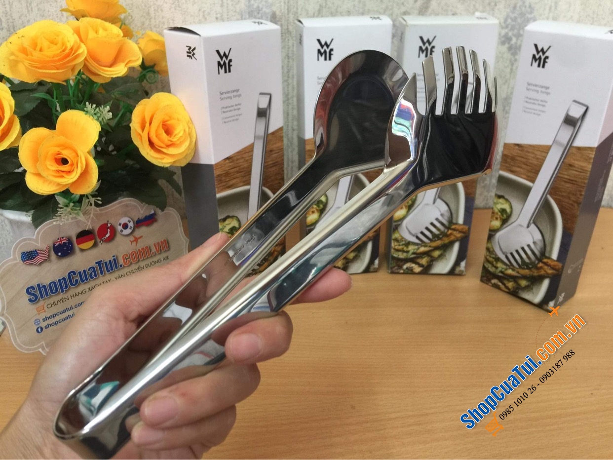 DỤNG CỤ GẮP THỰC PHẨM WMF Servier Range Nuova CHẤT LIỆU INOX 23CM - Gắp WMF mẫu mới: một bên răng cưa, một bên thìa múc dầu, múc sốt