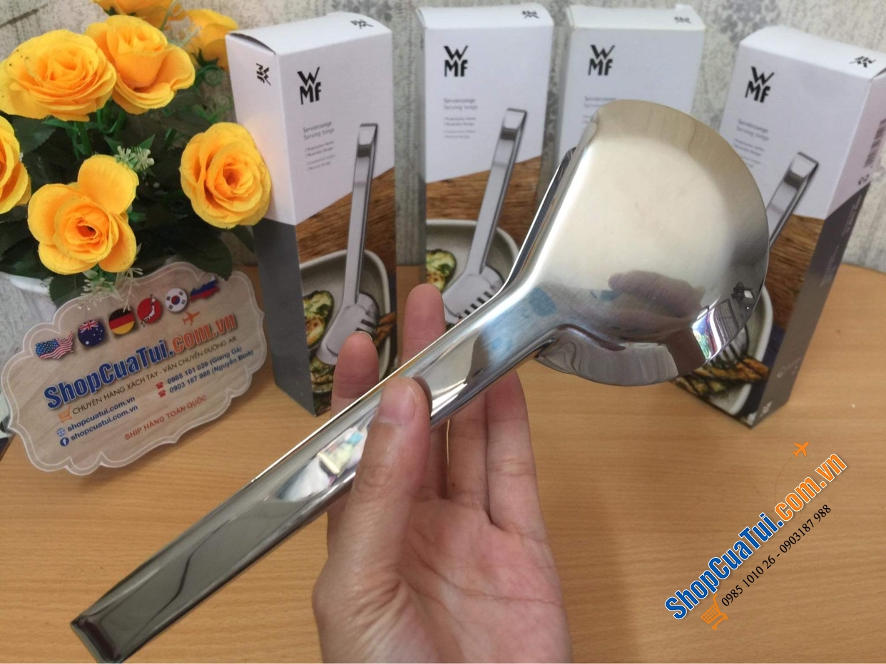 DỤNG CỤ GẮP THỰC PHẨM WMF Servier Range Nuova CHẤT LIỆU INOX 23CM - Gắp WMF mẫu mới: một bên răng cưa, một bên thìa múc dầu, múc sốt