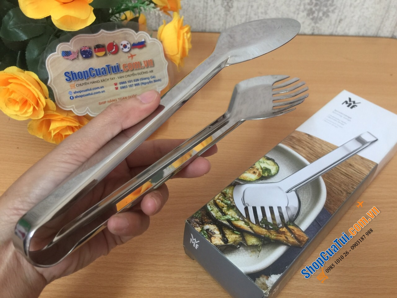 DỤNG CỤ GẮP THỰC PHẨM WMF Servier Range Nuova CHẤT LIỆU INOX 23CM - Gắp WMF mẫu mới: một bên răng cưa, một bên thìa múc dầu, múc sốt