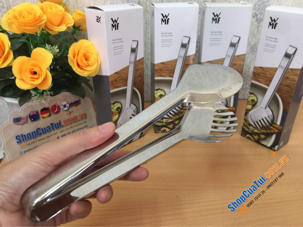 DỤNG CỤ GẮP THỰC PHẨM WMF Servier Range Nuova CHẤT LIỆU INOX 23CM - Gắp WMF mẫu mới: một bên răng cưa, một bên thìa múc dầu, múc sốt