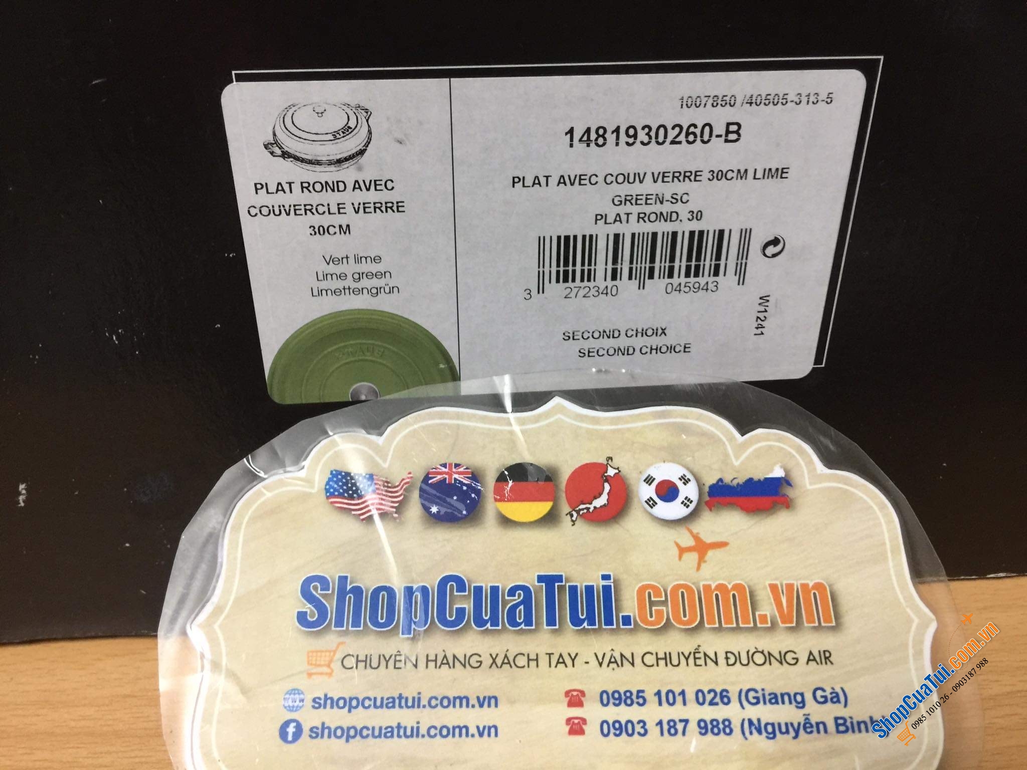 Nồi Staub vung kính màu xanh lá 30cm