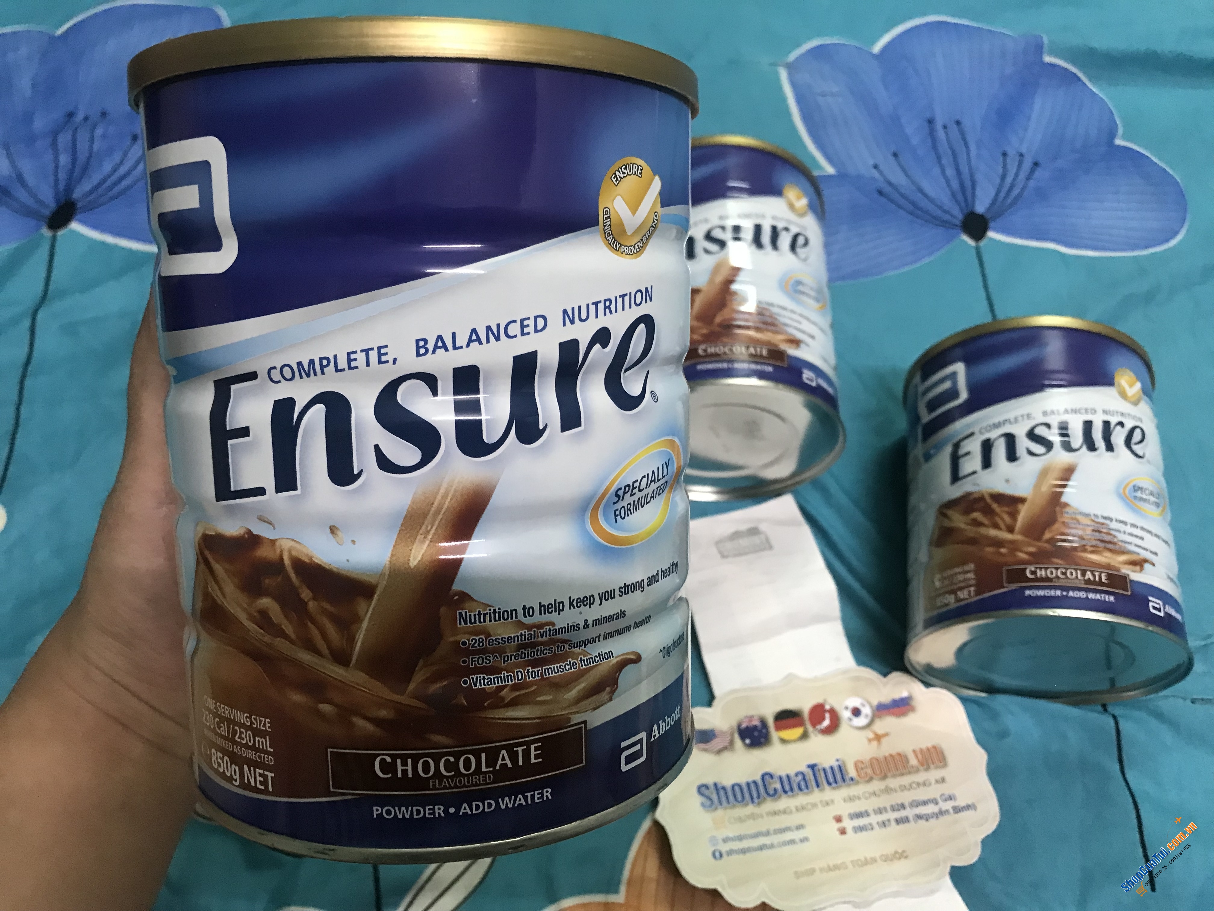 Sữa Bột Ensure Úc VỊ SÔ CÔ LA  Ensure Chocolate 850g - nguồn dinh dưỡng đặc biệt, bổ sung các khoáng chất cần thiết cho người gầy, người kém ăn, suy dinh dưỡng, người mới ốm dậy.