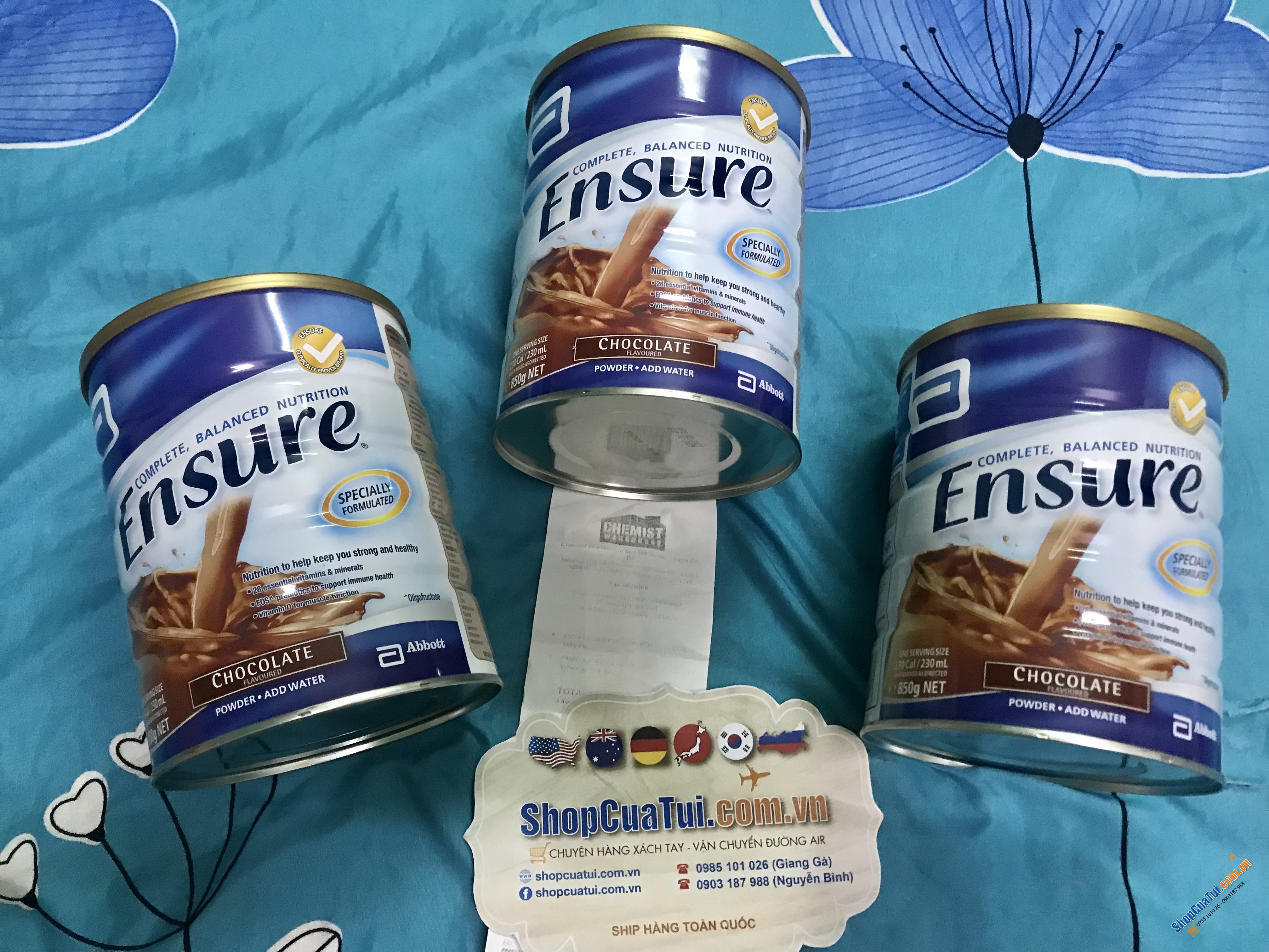 Sữa Bột Ensure Úc VỊ SÔ CÔ LA  Ensure Chocolate 850g - nguồn dinh dưỡng đặc biệt, bổ sung các khoáng chất cần thiết cho người gầy, người kém ăn, suy dinh dưỡng, người mới ốm dậy.