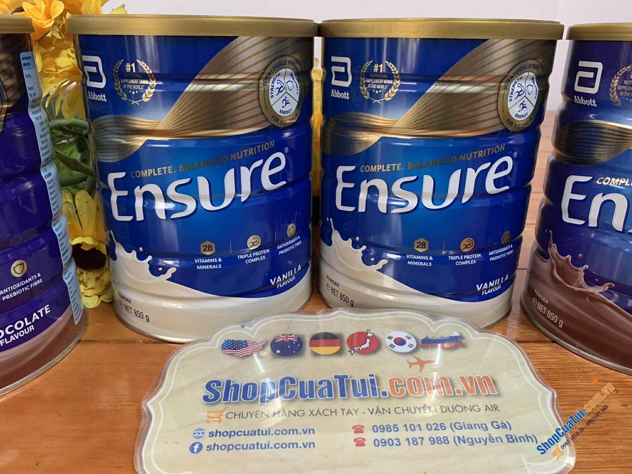 Sữa Bột Ensure Úc VỊ SÔ CÔ LA  Ensure Chocolate 850g - nguồn dinh dưỡng đặc biệt, bổ sung các khoáng chất cần thiết cho người gầy, người kém ăn, suy dinh dưỡng, người mới ốm dậy.
