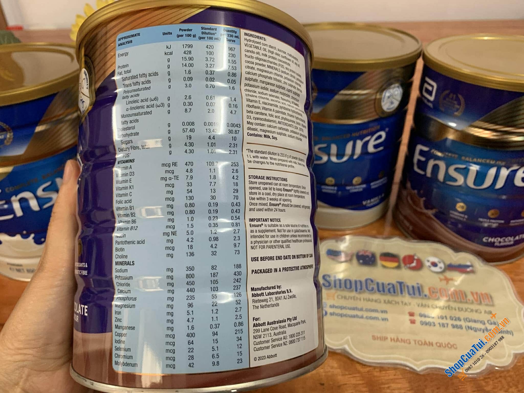 Sữa Bột Ensure Úc VỊ SÔ CÔ LA  Ensure Chocolate 850g - nguồn dinh dưỡng đặc biệt, bổ sung các khoáng chất cần thiết cho người gầy, người kém ăn, suy dinh dưỡng, người mới ốm dậy.