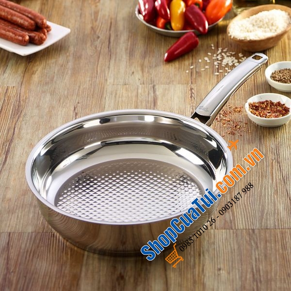 CHẢO FISSLER INOX CRISPY STEELUX PREMIUM 28 CM - Made in Germany dập đáy