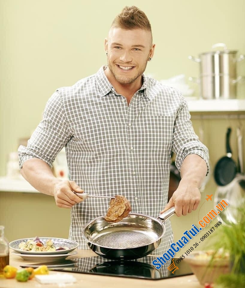 CHẢO FISSLER INOX CRISPY STEELUX PREMIUM 28 CM - Made in Germany dập đáy