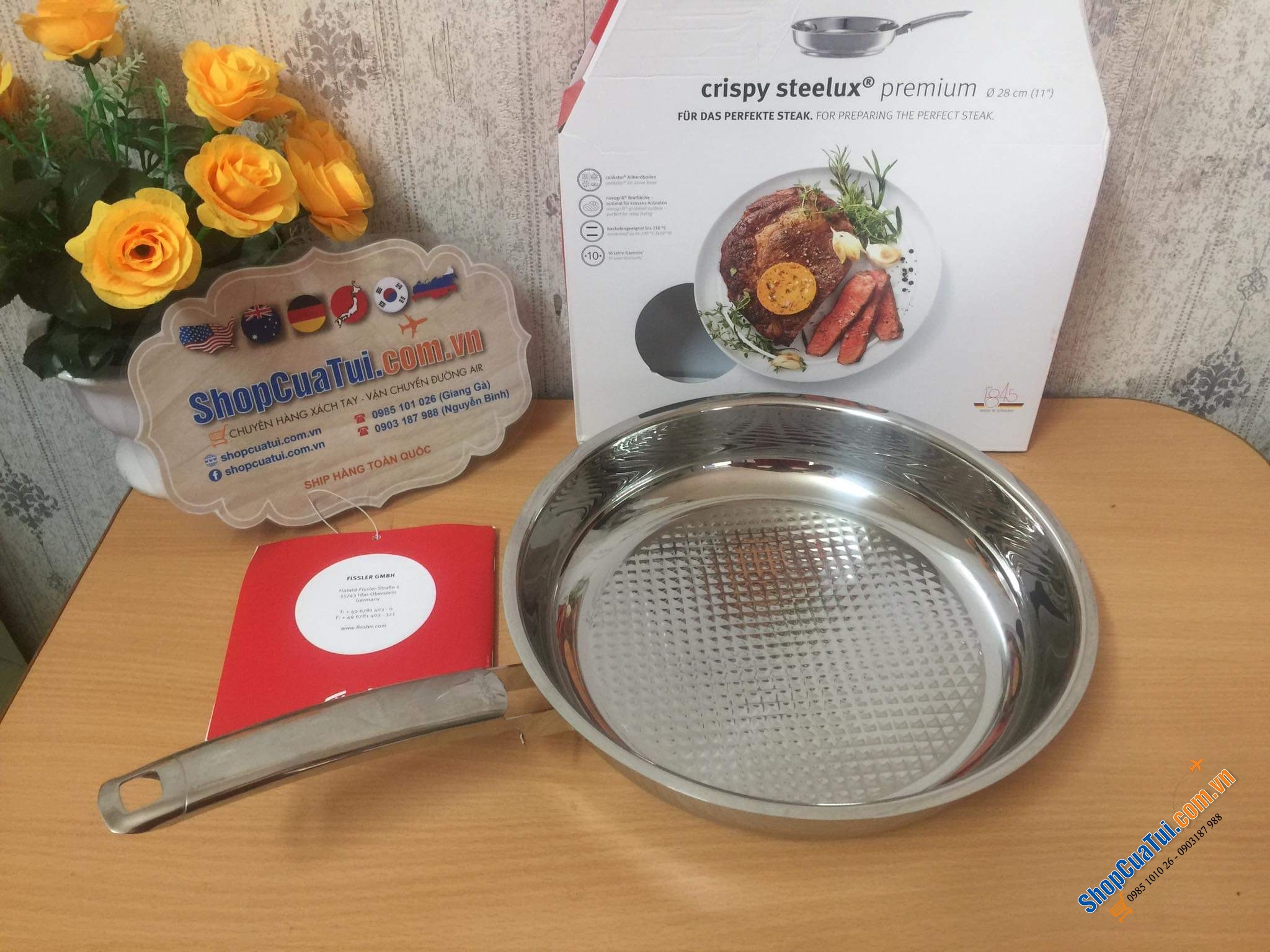 CHẢO FISSLER INOX CRISPY STEELUX PREMIUM 28 CM - Made in Germany dập đáy