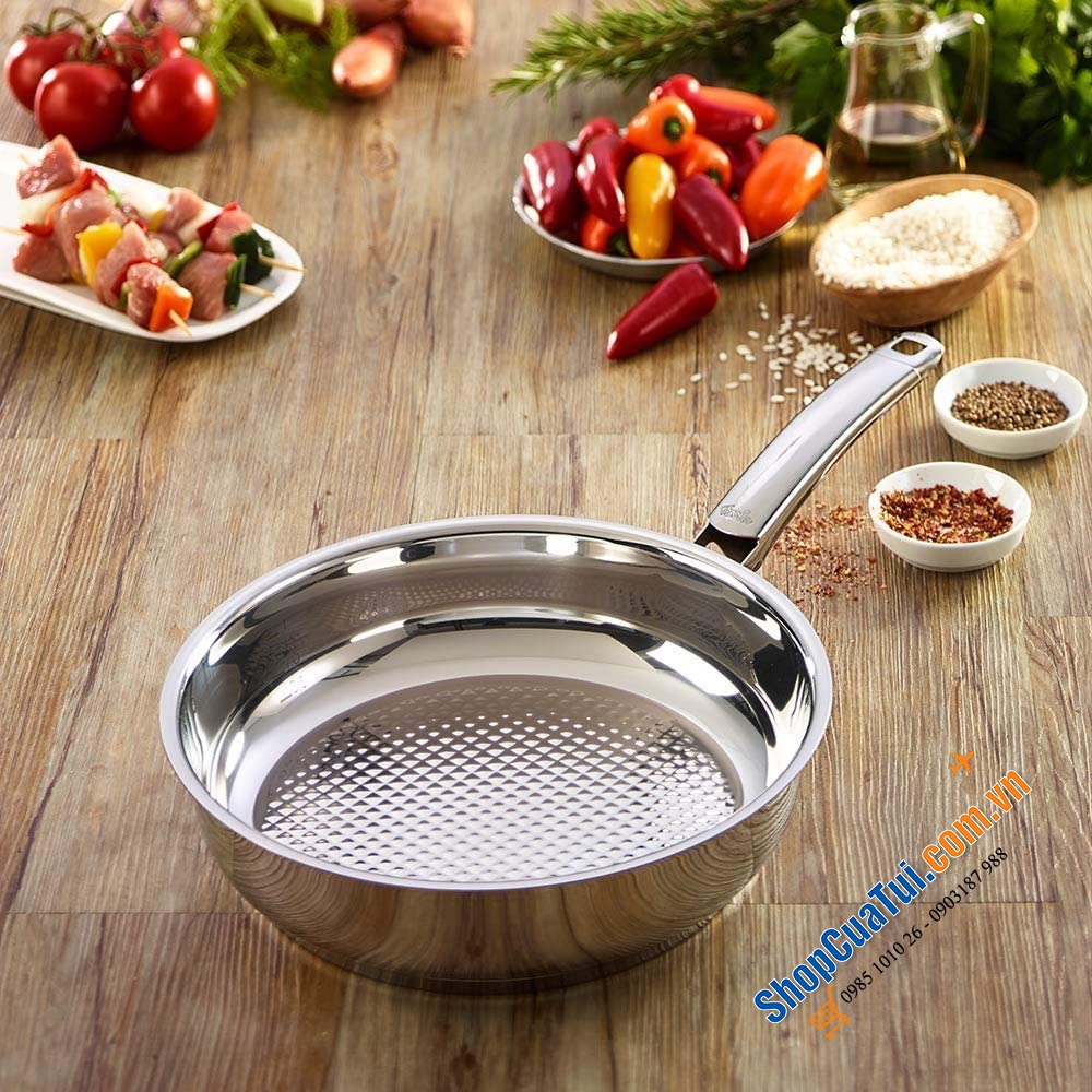 CHẢO FISSLER INOX CRISPY STEELUX PREMIUM 24 CM - Made in Germany dập đáy