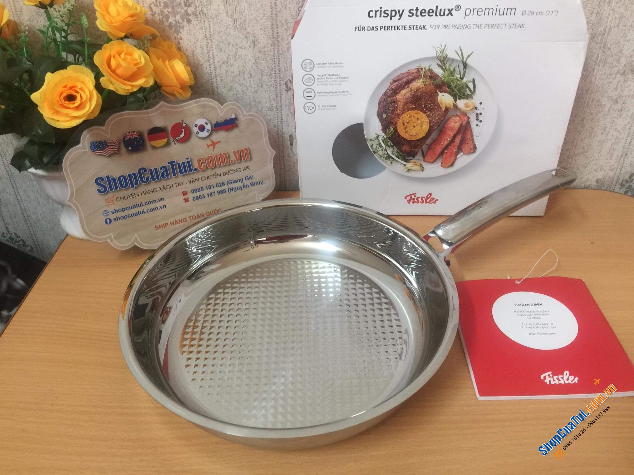 CHẢO FISSLER INOX CRISPY STEELUX PREMIUM 24 CM - Made in Germany dập đáy