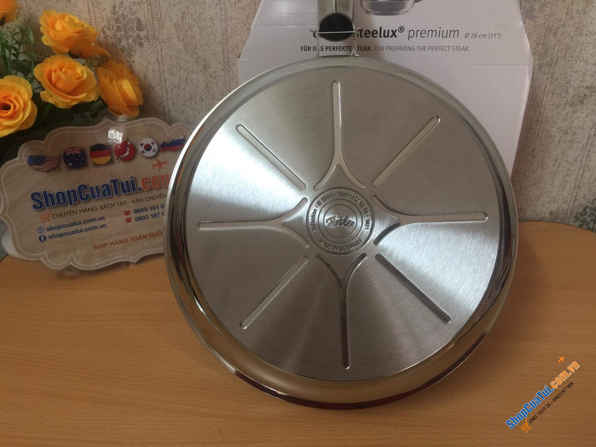 CHẢO FISSLER INOX CRISPY STEELUX PREMIUM 24 CM - Made in Germany dập đáy
