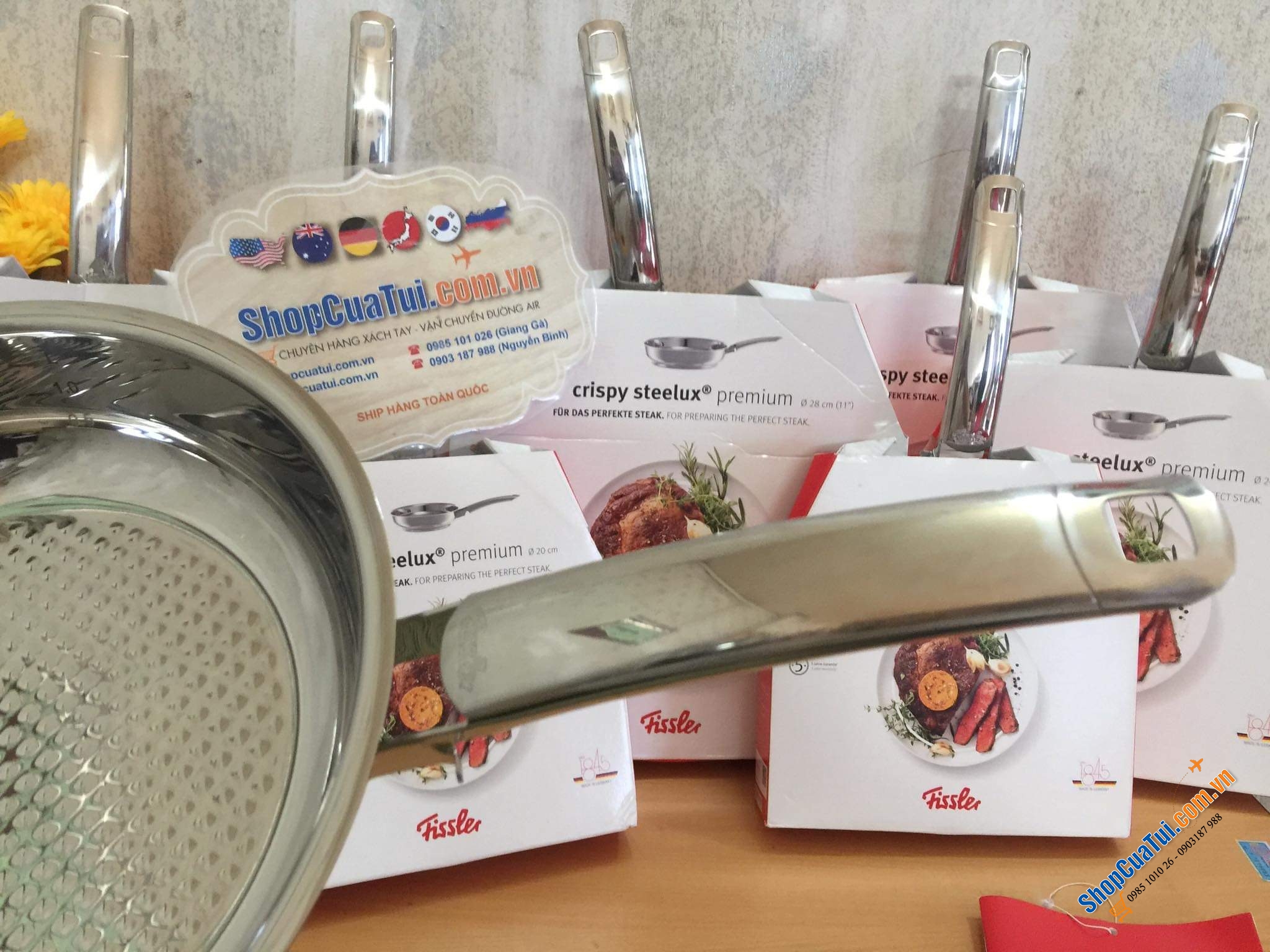 CHẢO FISSLER INOX CRISPY STEELUX PREMIUM 24 CM - Made in Germany dập đáy