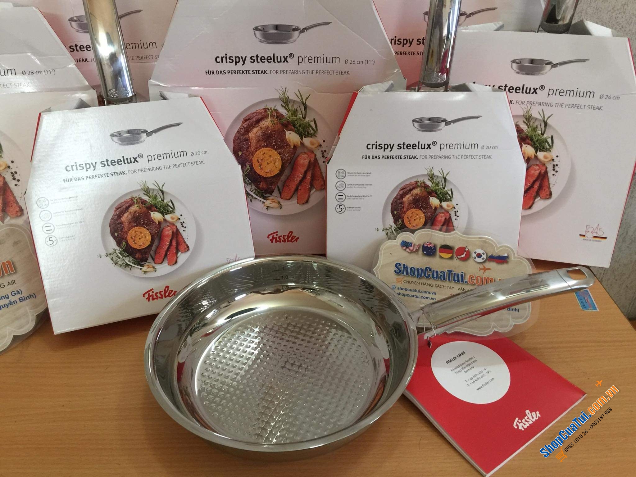 CHẢO FISSLER INOX CRISPY STEELUX PREMIUM 24 CM - Made in Germany dập đáy