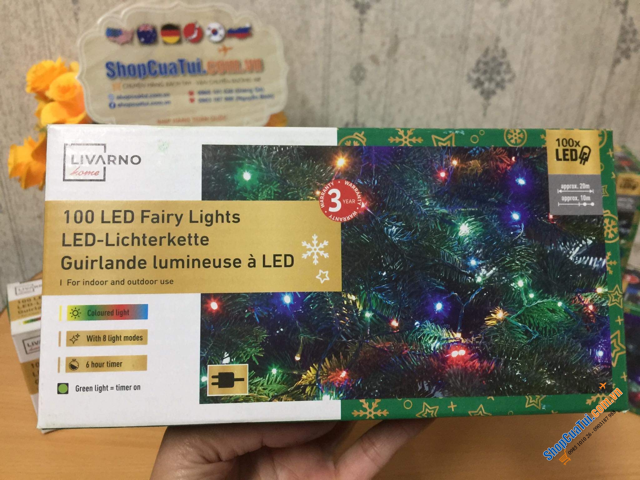 SET ĐÈN LIVARNO NHIỀU MÀU 100 bóng LED dài 10 mét - TRANG TRÍ CÂY THÔNG NOEL, CÂY QUẤT TẾT
