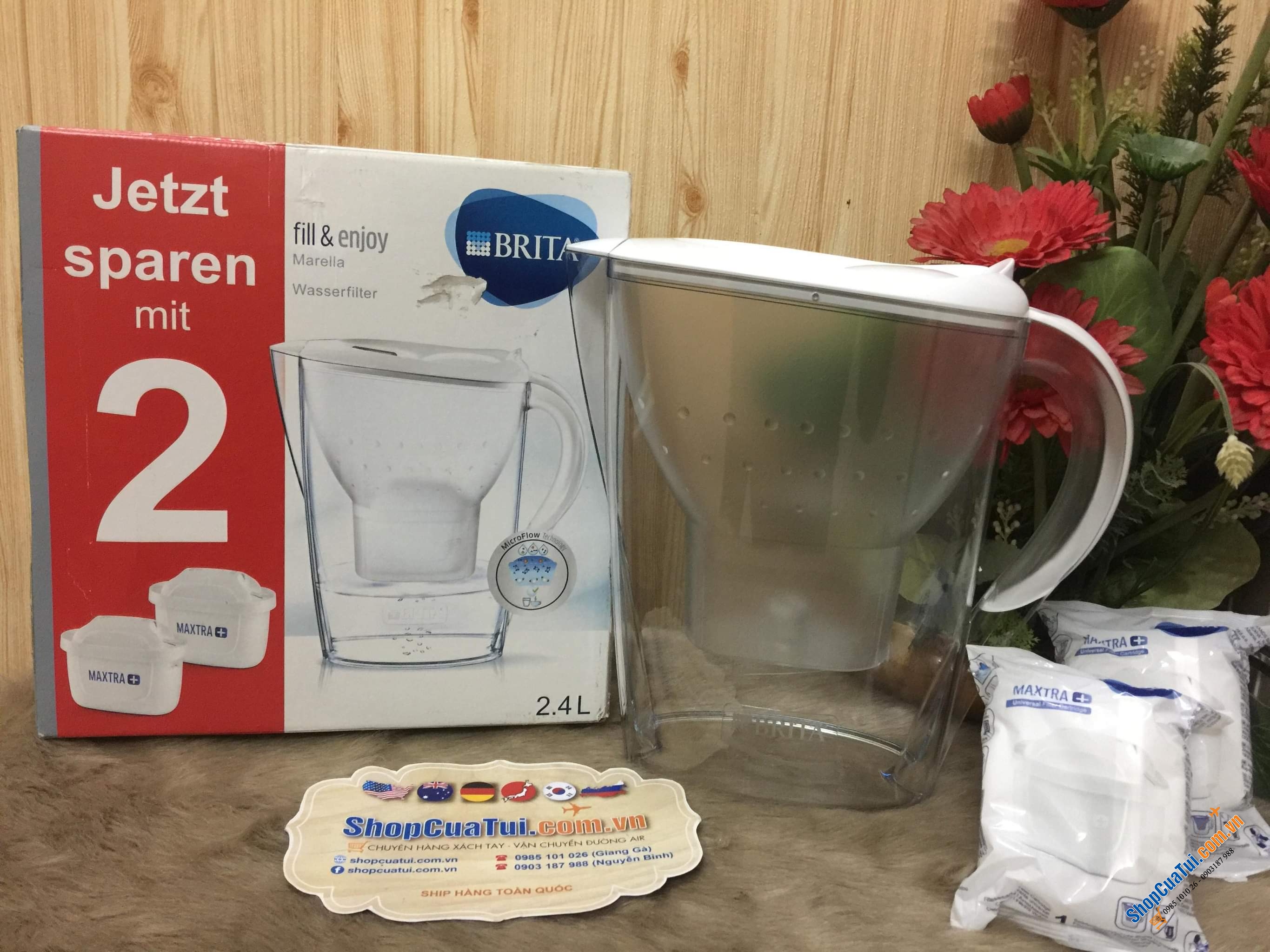 Bình lọc nước BRITA 2,4 L ( Màu trắng) MARELLA KÈM 2 LÕI -  bình lọc nước số 1 tại Đức.