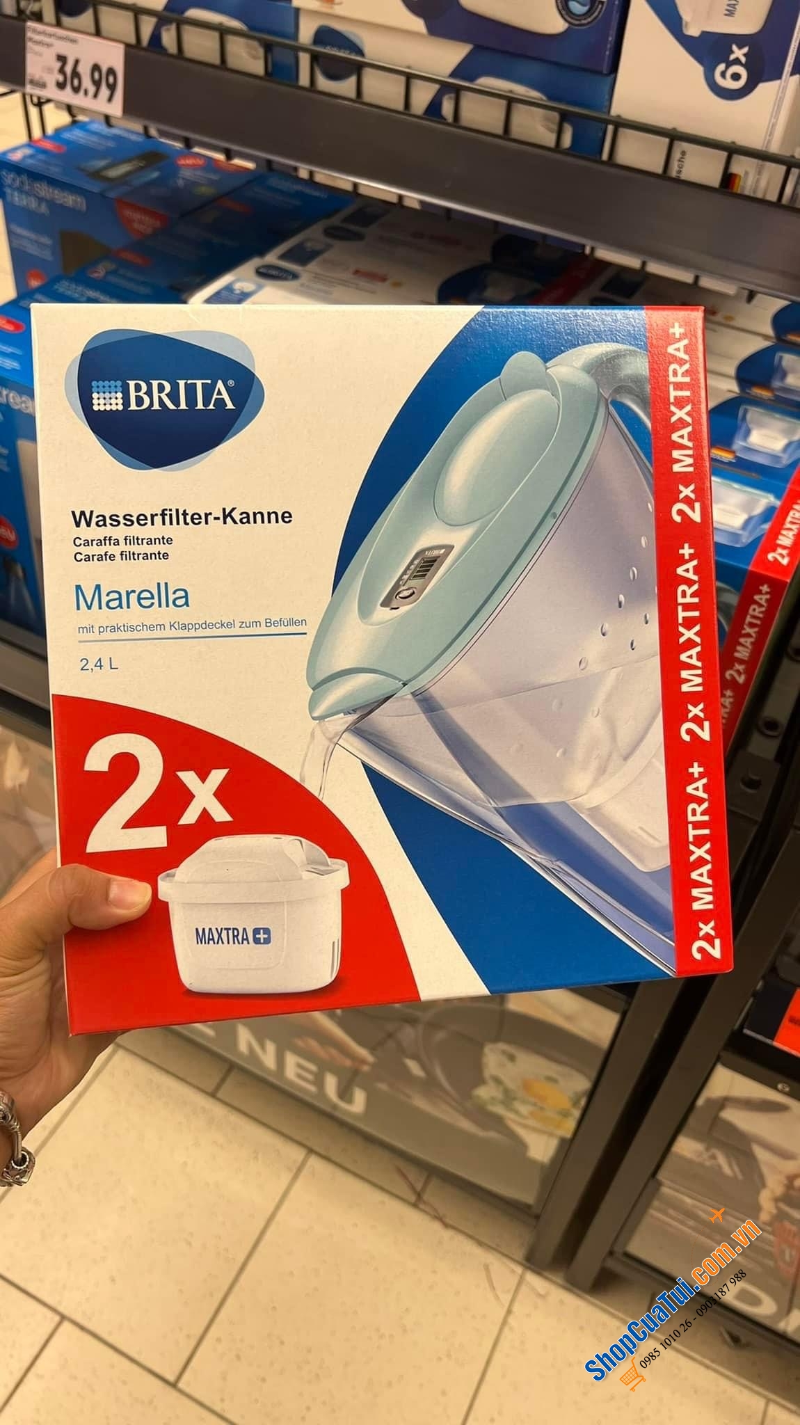 Bình lọc nước BRITA 2,4 L ( Màu trắng) MARELLA KÈM 2 LÕI -  bình lọc nước số 1 tại Đức.