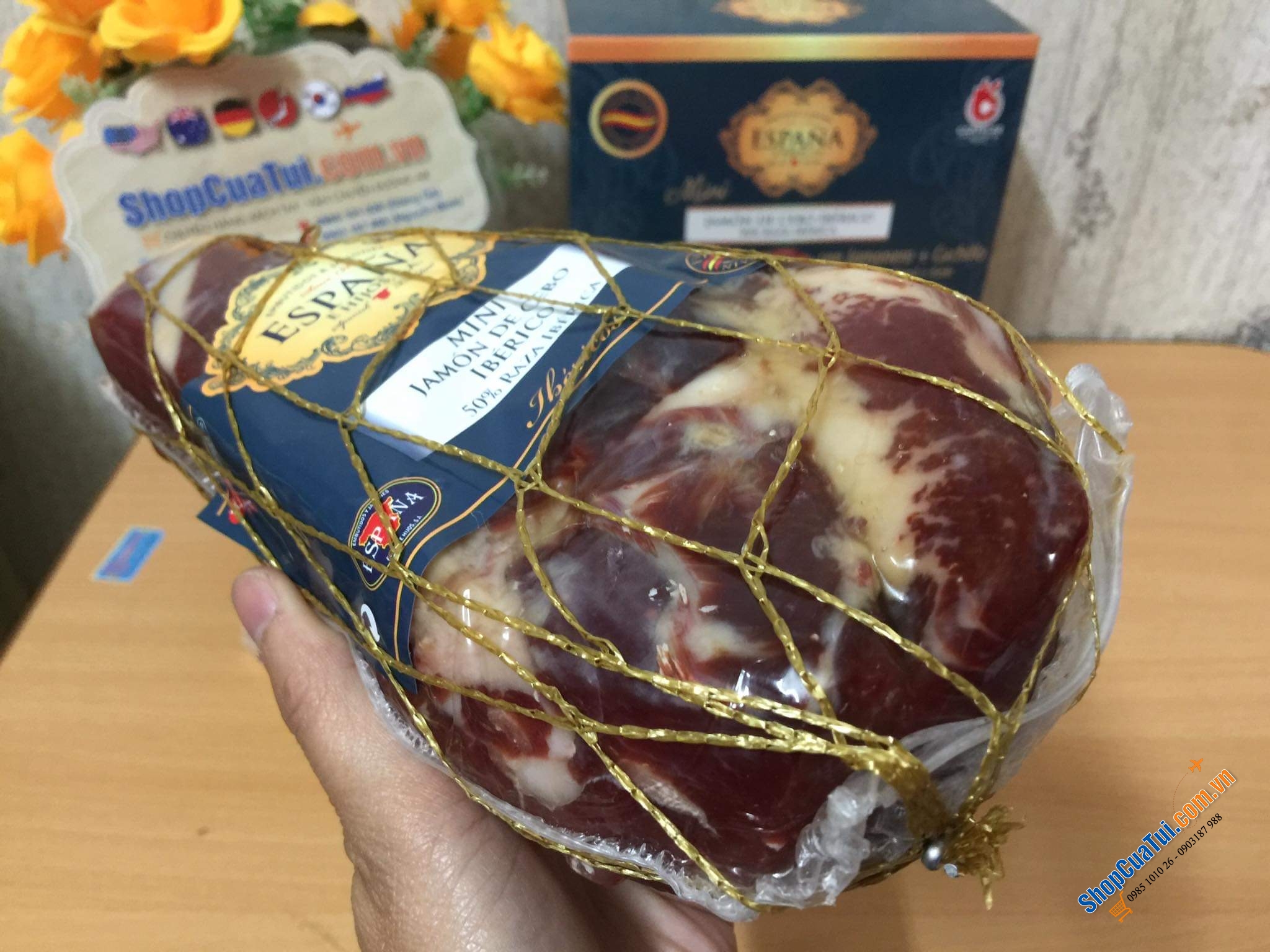 Đùi heo muối mini Jamon Iberico Espana Tây ban nha 1kg lợn đen hảo hạng