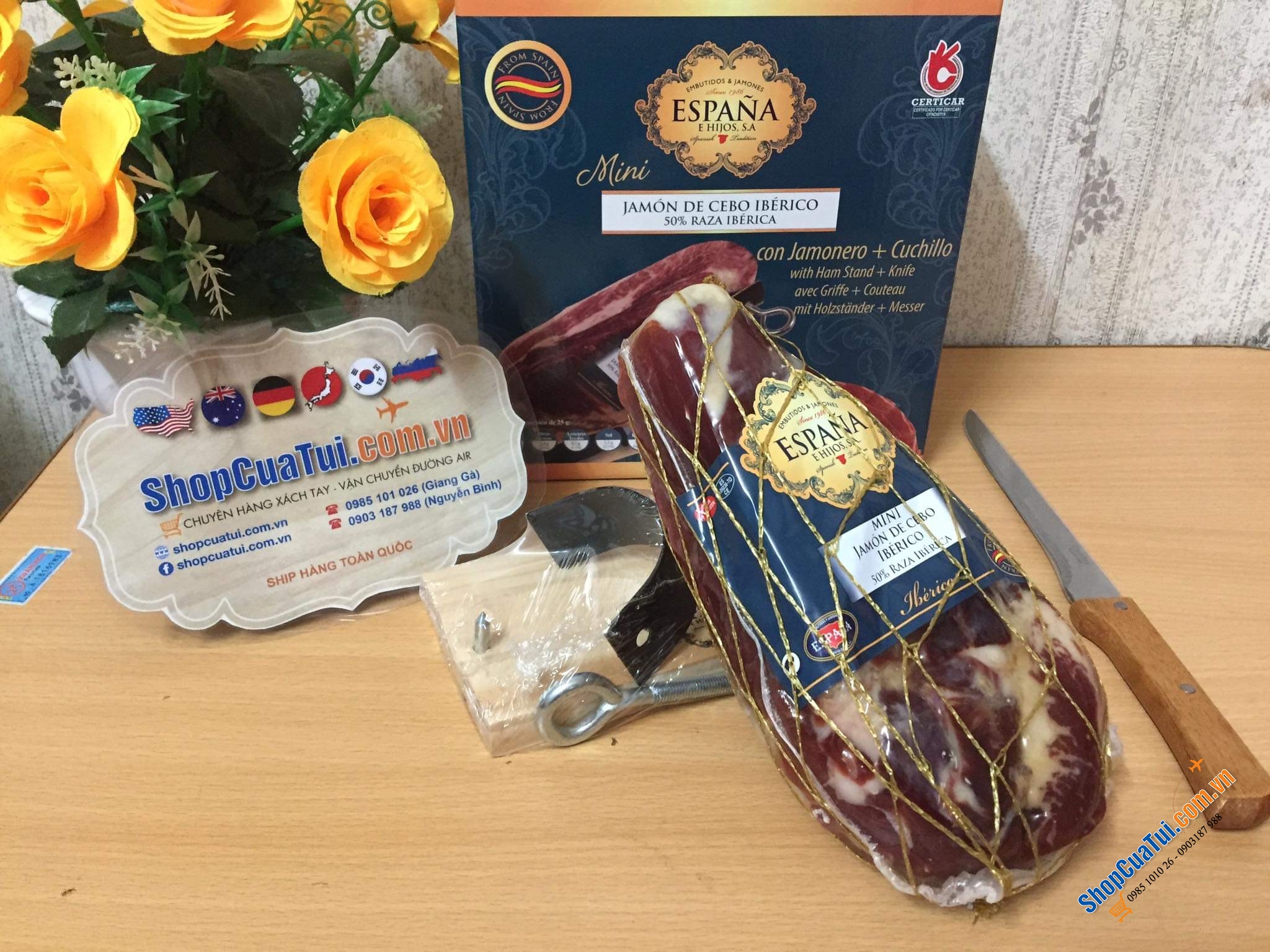 Đùi heo muối mini Jamon Iberico Espana Tây ban nha 1kg lợn đen hảo hạng