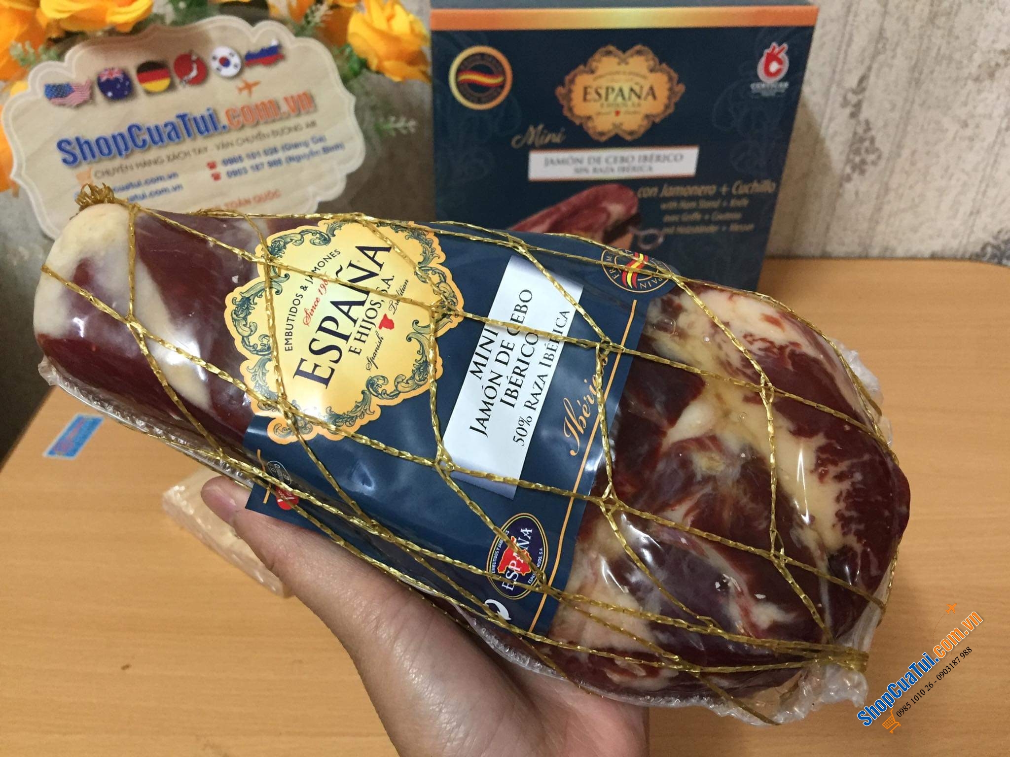 Đùi heo muối mini Jamon Iberico Espana Tây ban nha 1kg lợn đen hảo hạng