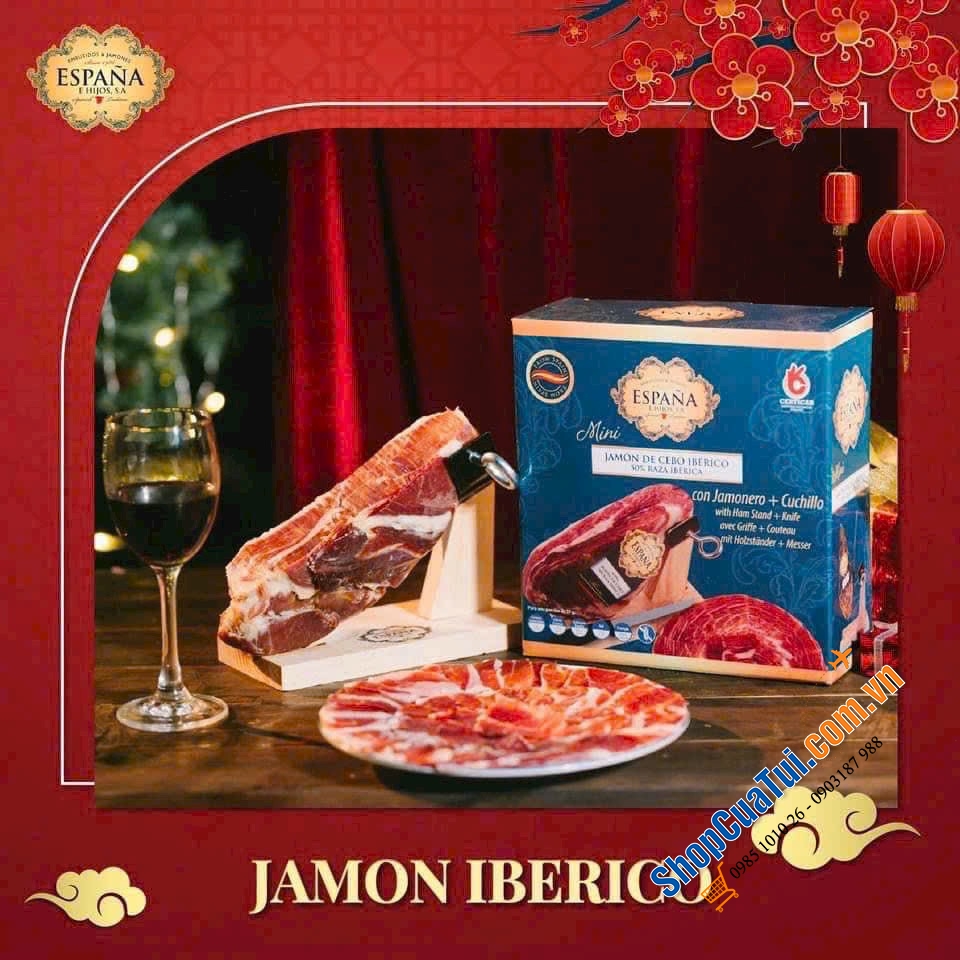 Đùi heo muối mini Jamon Iberico Espana Tây ban nha 1kg lợn đen hảo hạng