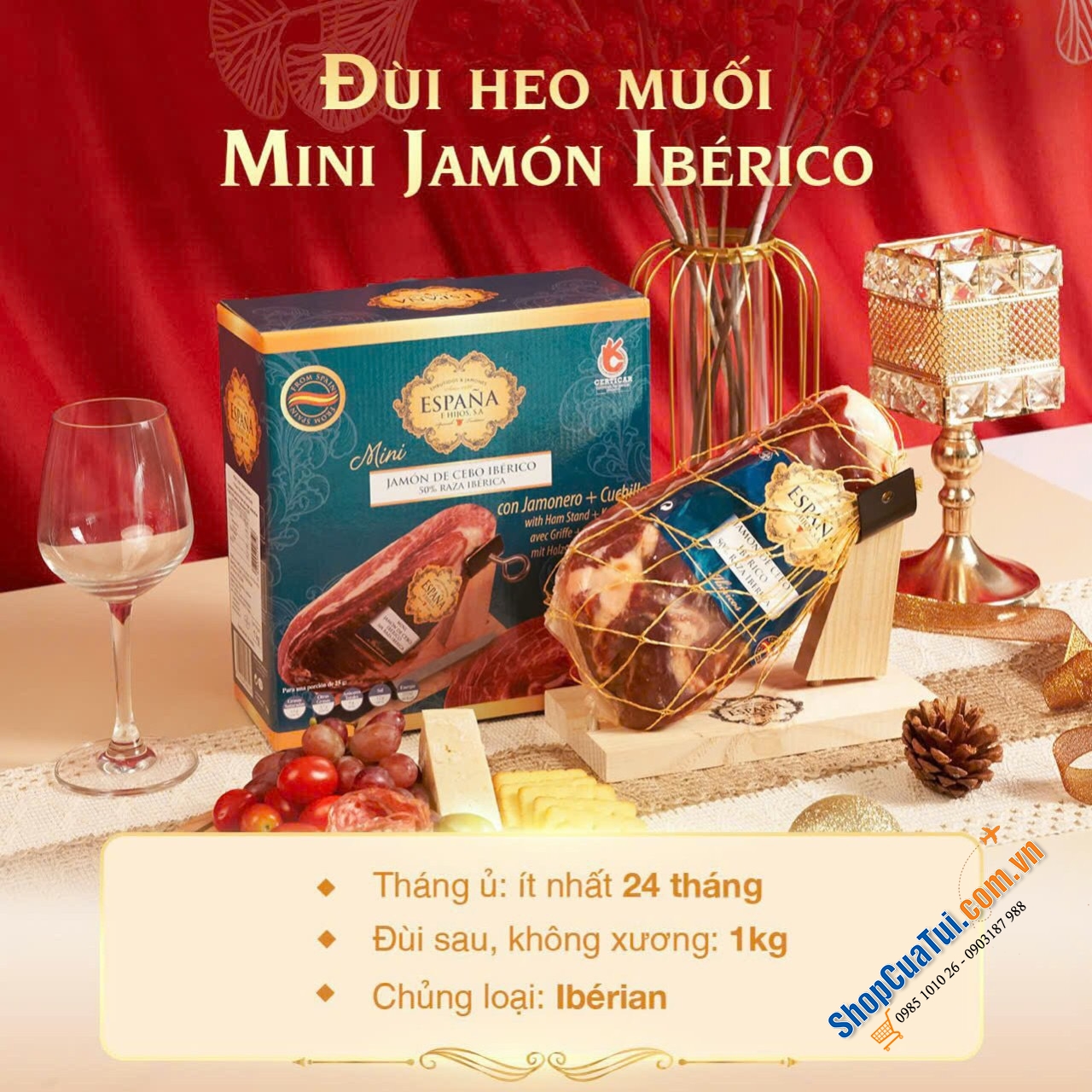 Đùi heo muối mini Jamon Iberico Espana Tây ban nha 1kg lợn đen hảo hạng