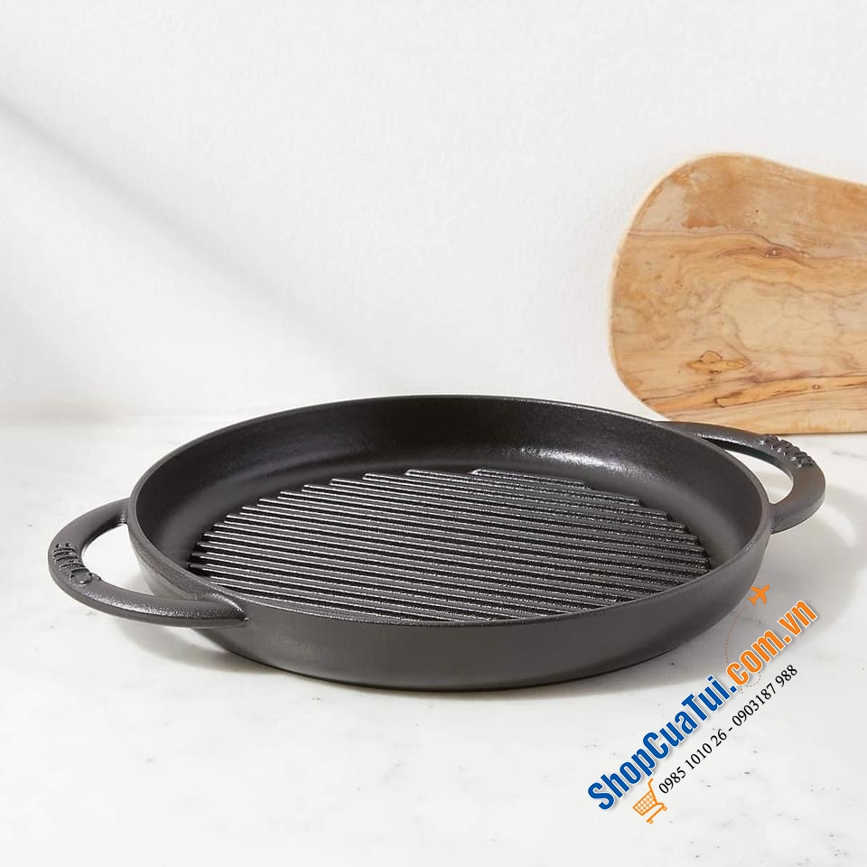 CHẢO GANG NƯỚNG STAUB 22CM - Nướng mềm và ngon ngọt hoàn hảo của bít tết, phi lê gà - Màu xám