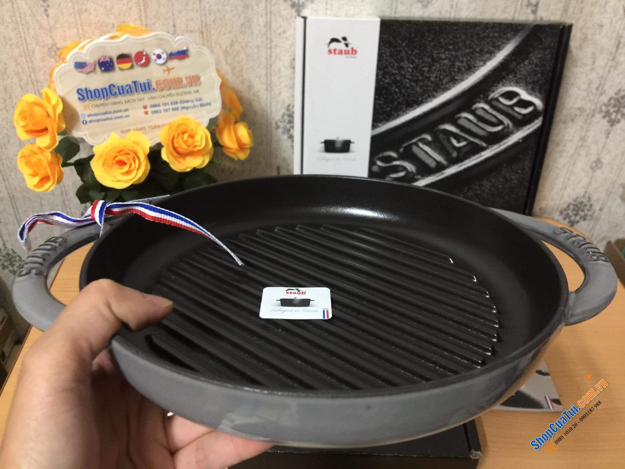 CHẢO GANG NƯỚNG STAUB 22CM - Nướng mềm và ngon ngọt hoàn hảo của bít tết, phi lê gà - Màu xám