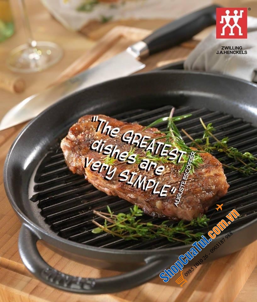 CHẢO GANG NƯỚNG STAUB 22CM - Nướng mềm và ngon ngọt hoàn hảo của bít tết, phi lê gà - Màu xám
