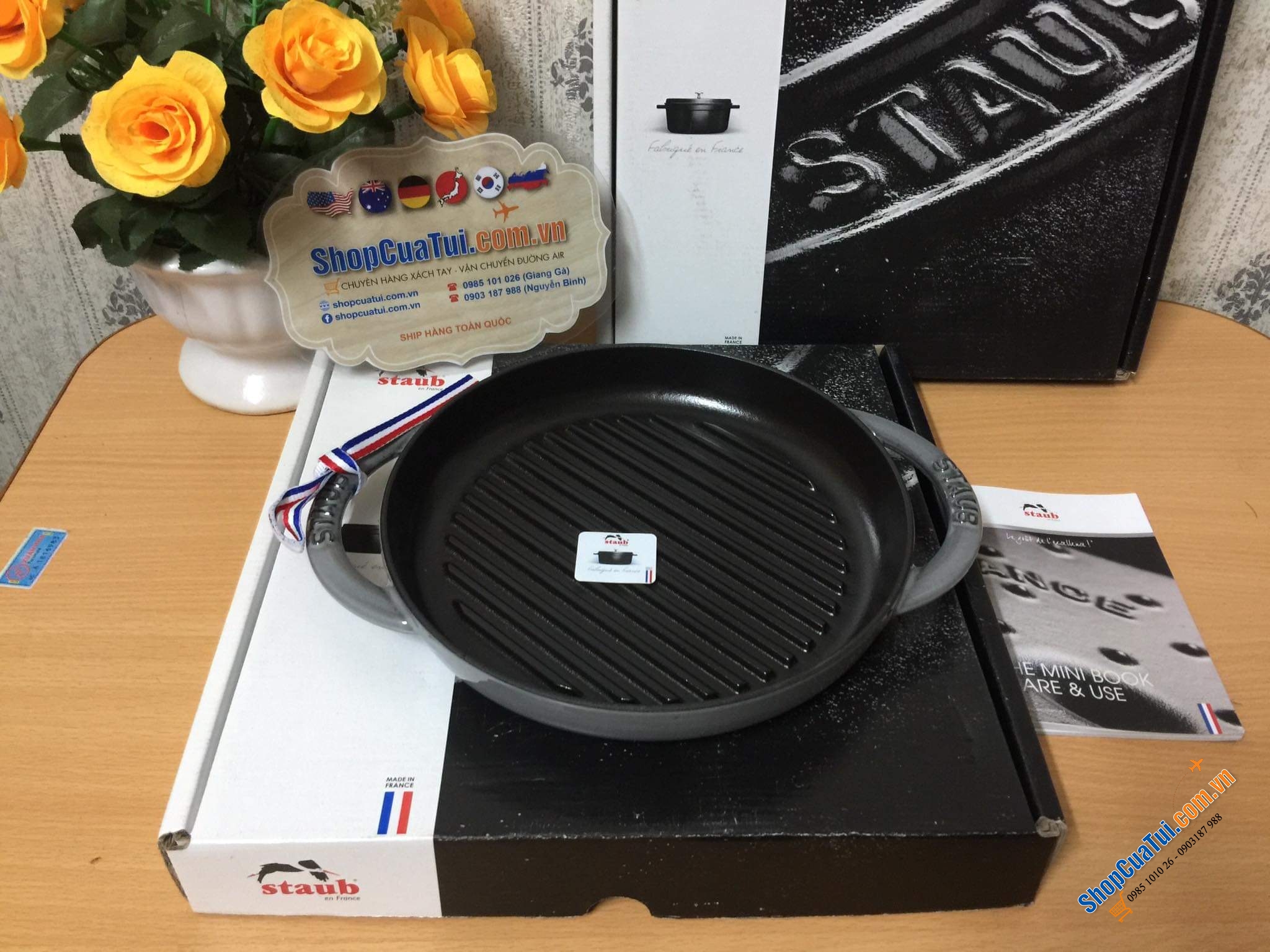 CHẢO GANG NƯỚNG STAUB 22CM - Nướng mềm và ngon ngọt hoàn hảo của bít tết, phi lê gà - Màu xám