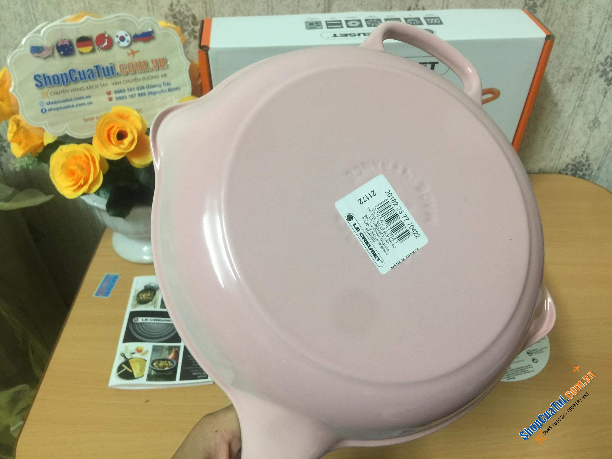 Chảo gang Le creuset 23cm Shell Pink màu hồng