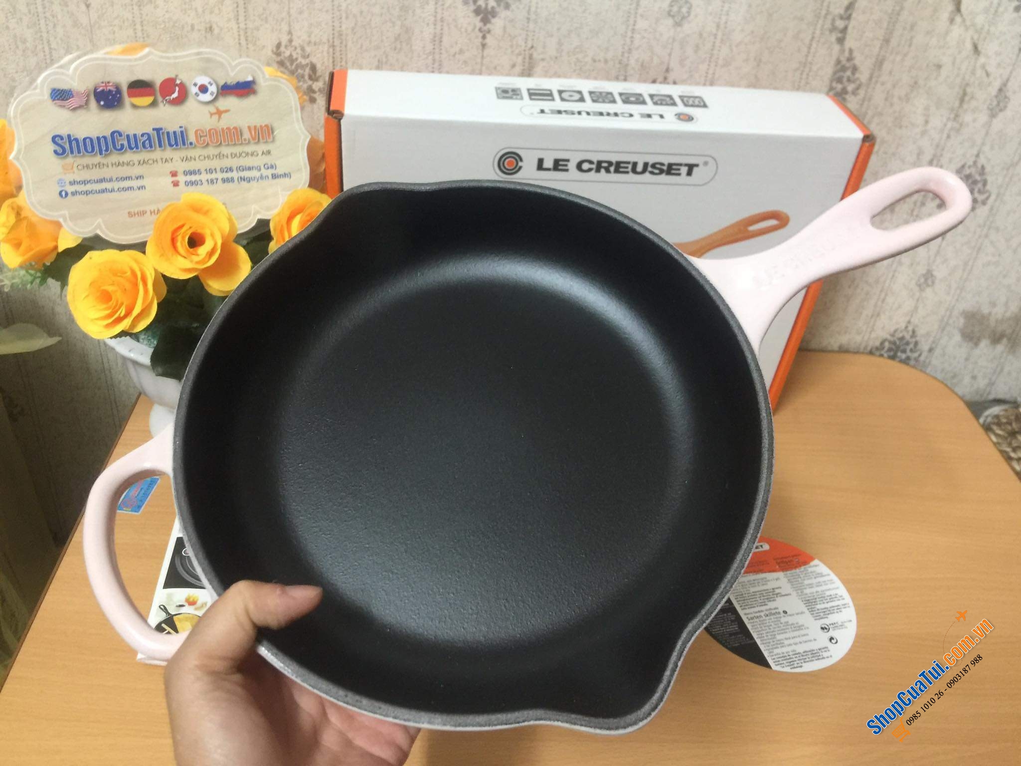 Chảo gang Le creuset 23cm Shell Pink màu hồng