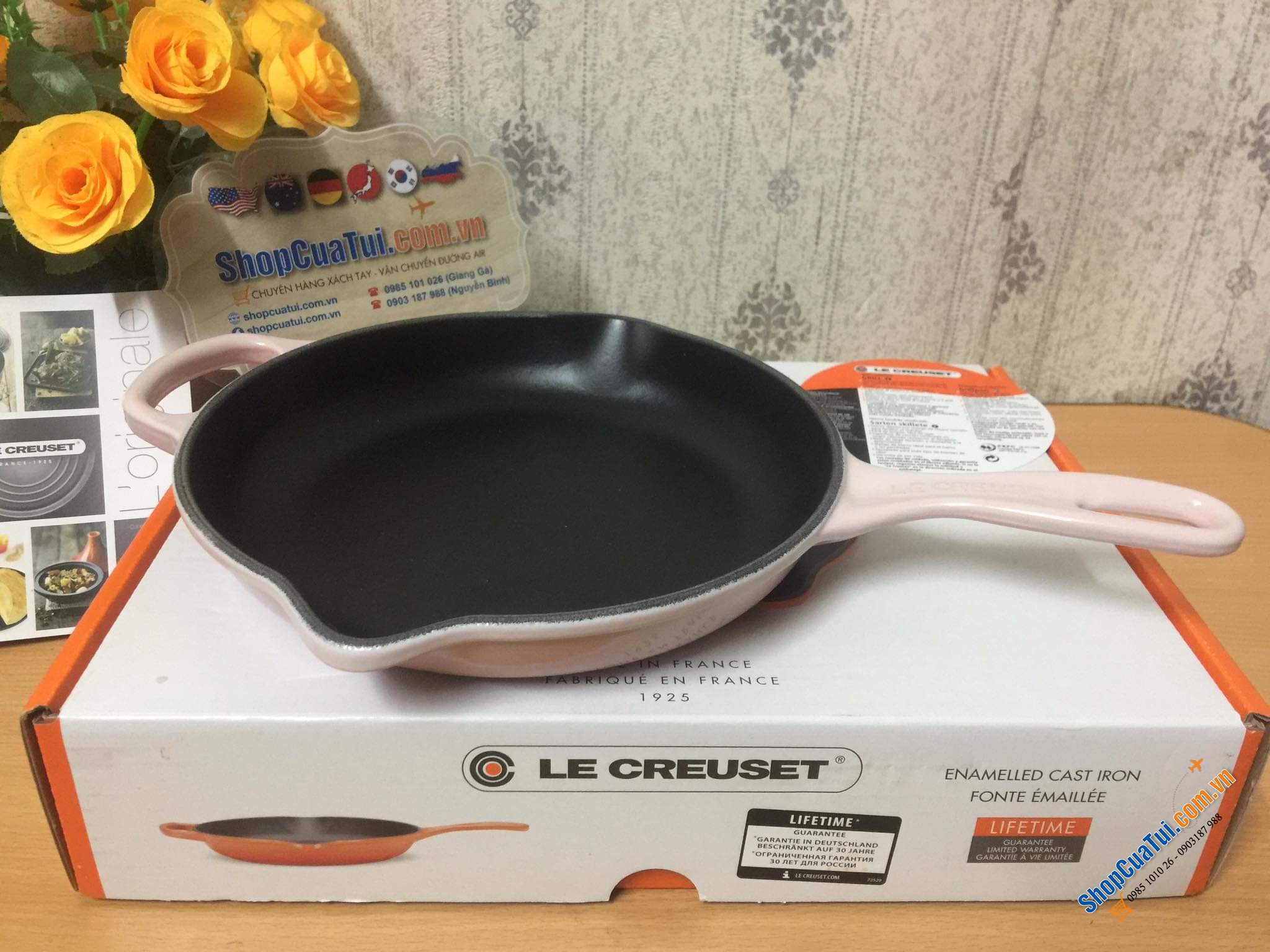 Chảo gang Le creuset 23cm Shell Pink màu hồng