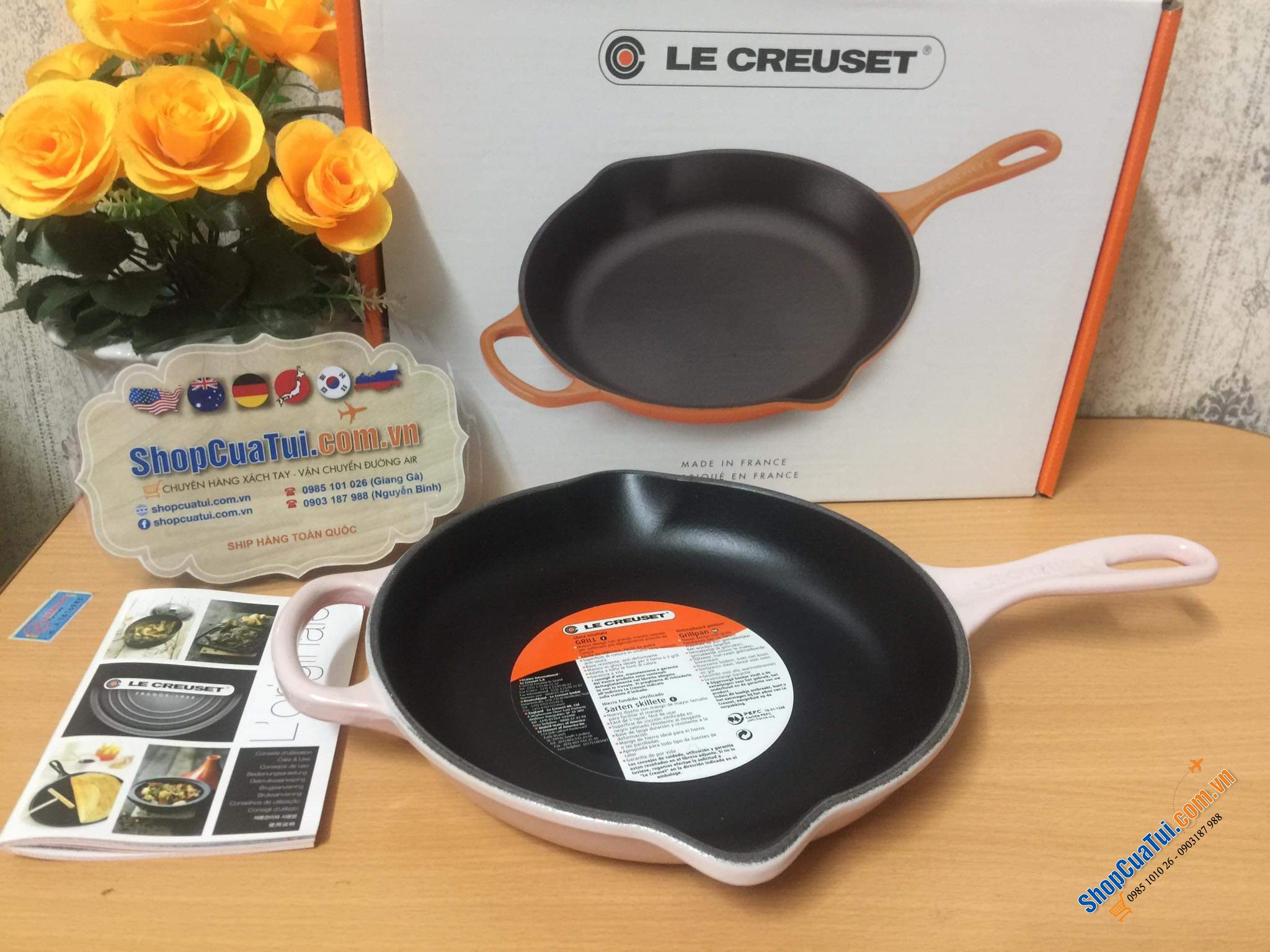 Chảo gang Le creuset 23cm Shell Pink màu hồng