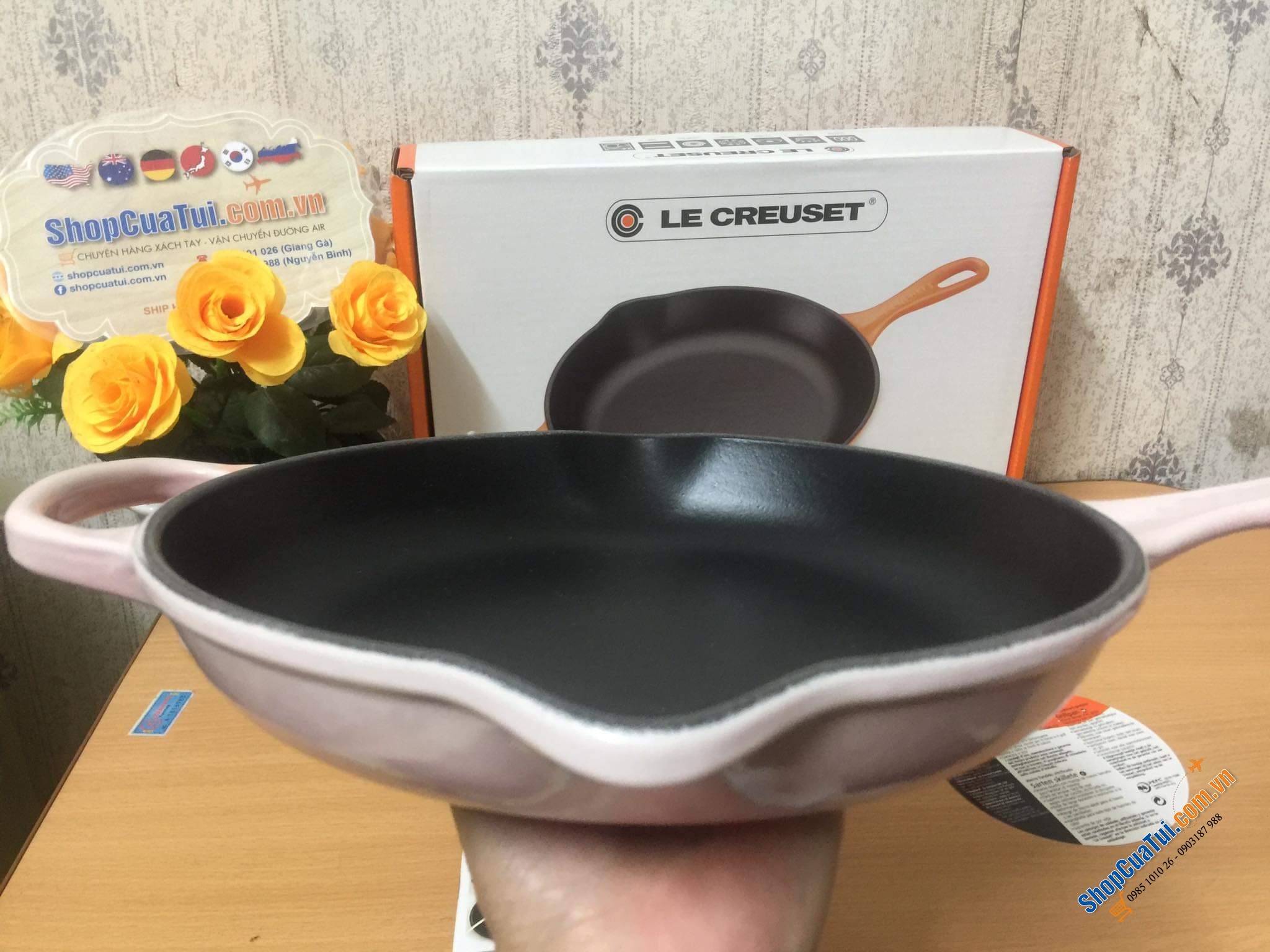 Chảo gang Le creuset 23cm Shell Pink màu hồng