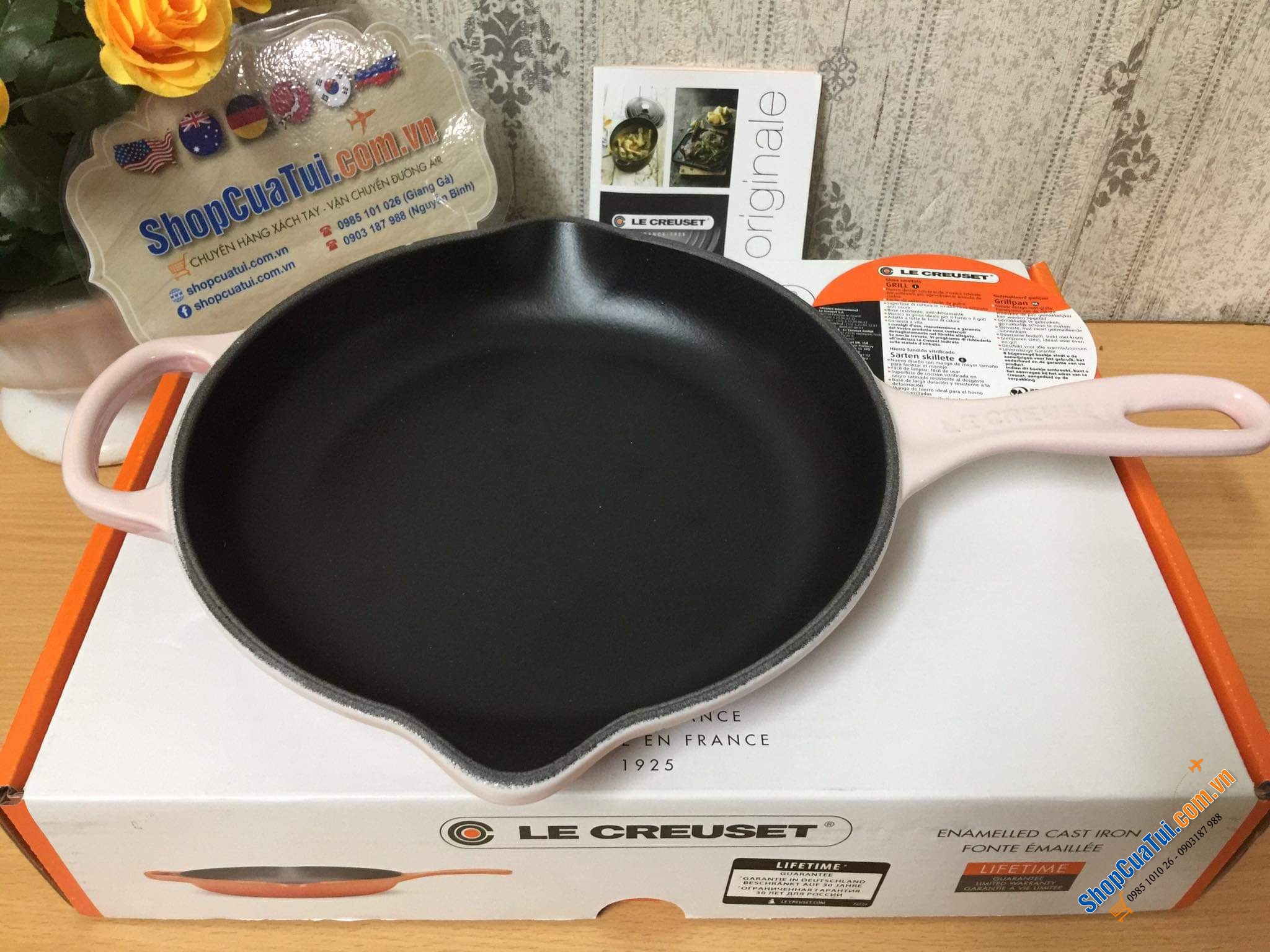 Chảo gang Le creuset 23cm Shell Pink màu hồng