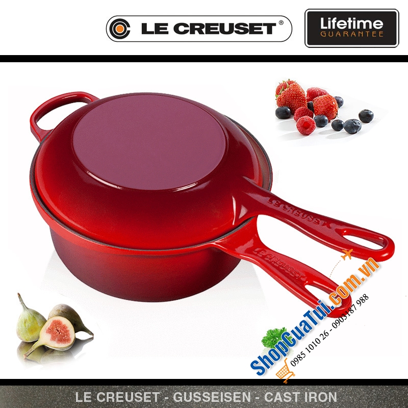 Set nồi chảo gang Le Creuset Marmitout 2-in-1, 22cm- màu cam, màu đỏ