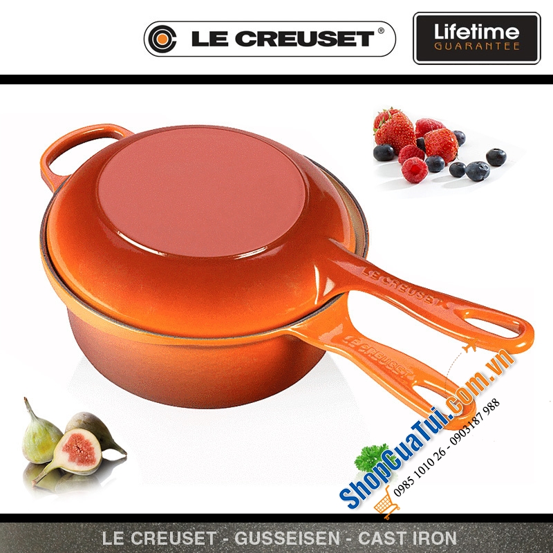 Set nồi chảo gang Le Creuset Marmitout 2-in-1, 22cm- màu cam, màu đỏ