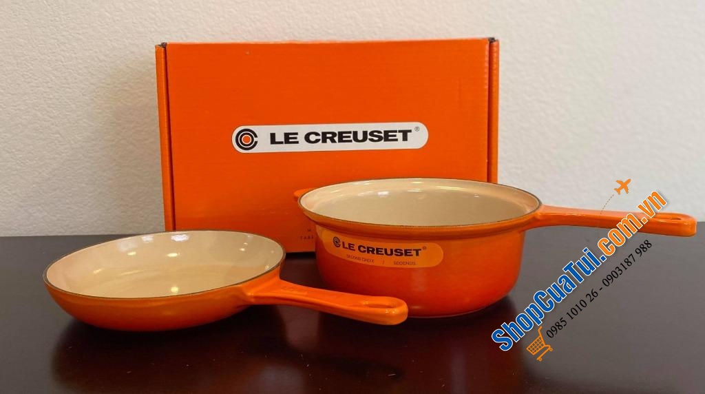 Set nồi chảo gang Le Creuset Marmitout 2-in-1, 22cm- màu cam, màu đỏ