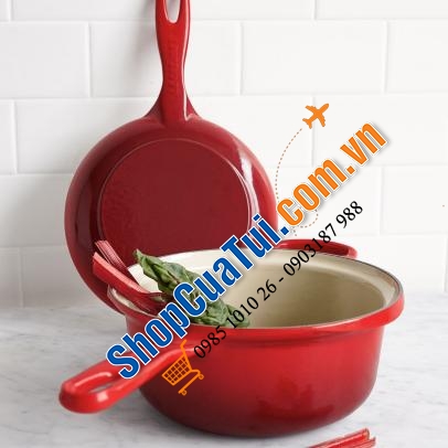 Set nồi chảo gang Le Creuset Marmitout 2-in-1, 22cm- màu cam, màu đỏ