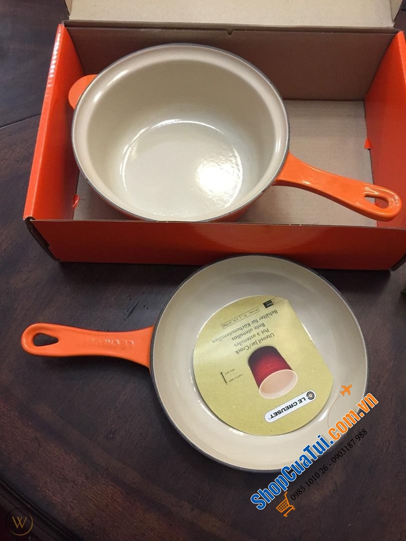 Set nồi chảo gang Le Creuset Marmitout 2-in-1, 22cm- màu cam, màu đỏ