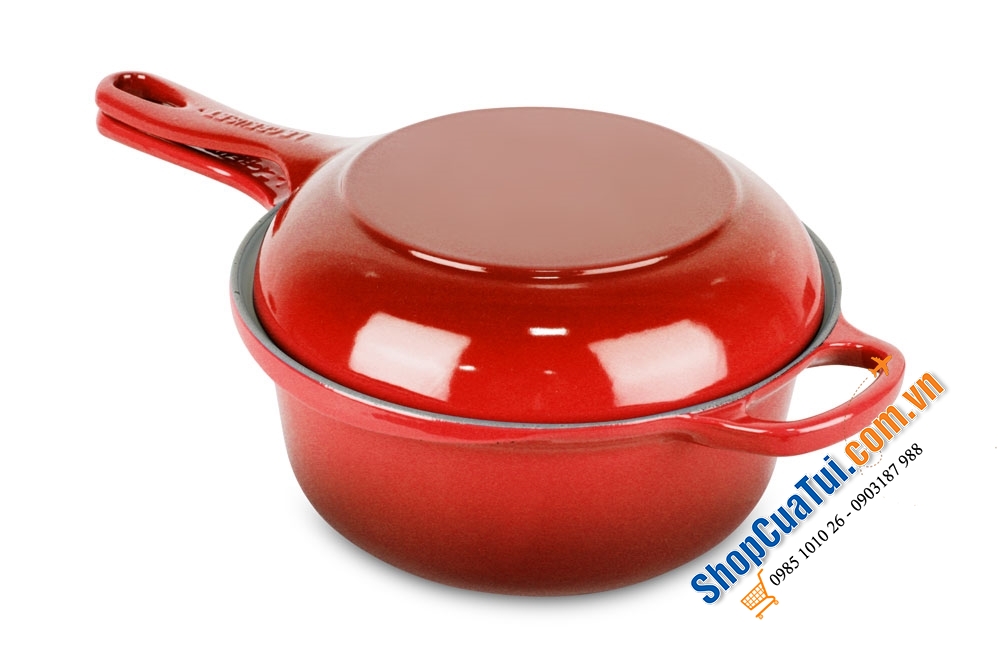 Set nồi chảo gang Le Creuset Marmitout 2-in-1, 22cm- màu cam, màu đỏ
