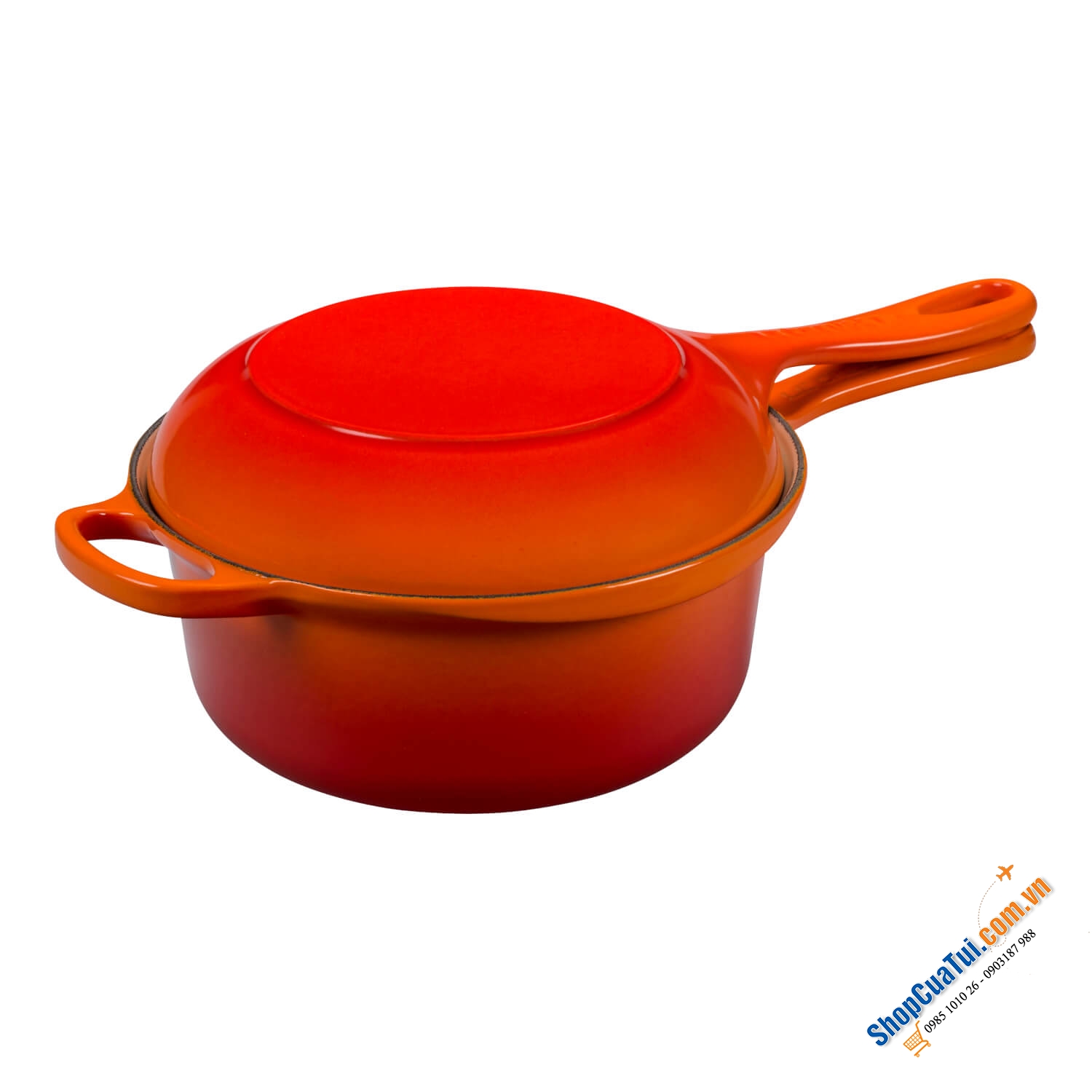 Set nồi chảo gang Le Creuset Marmitout 2-in-1, 22cm- màu cam, màu đỏ
