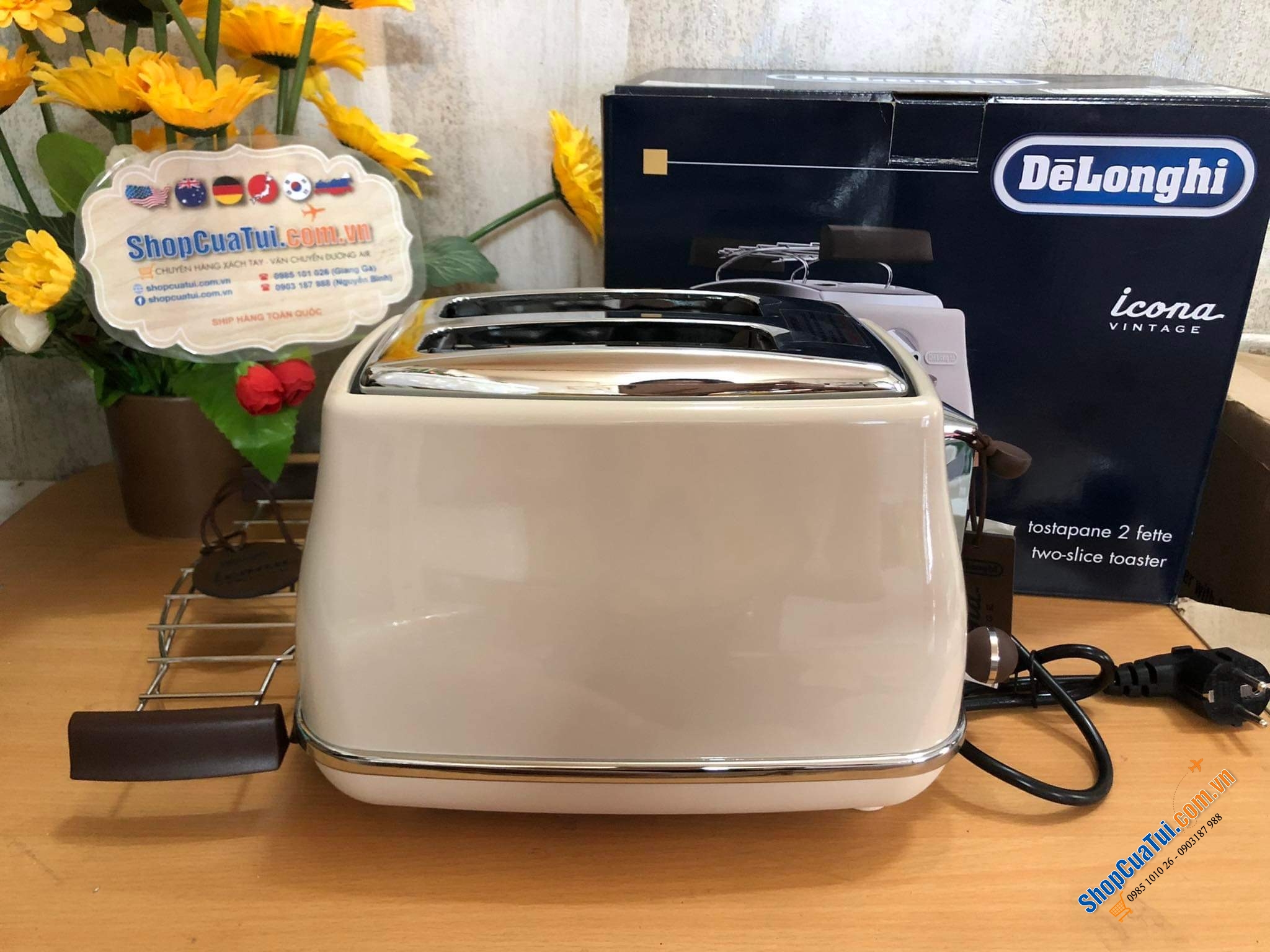Nướng bánh mỳ Delonghi Icona Vintage CTOV 2103.BG màu be