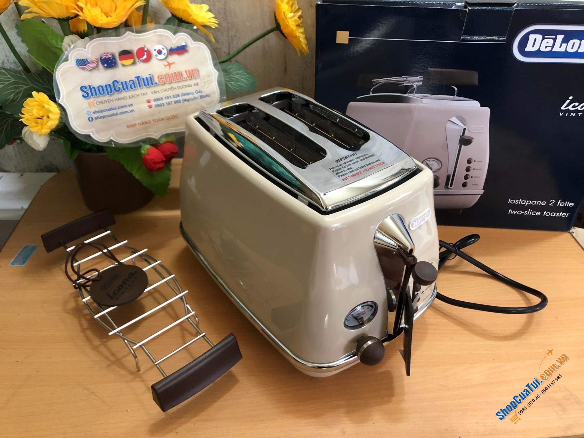 Nướng bánh mỳ Delonghi Icona Vintage CTOV 2103.BG màu be